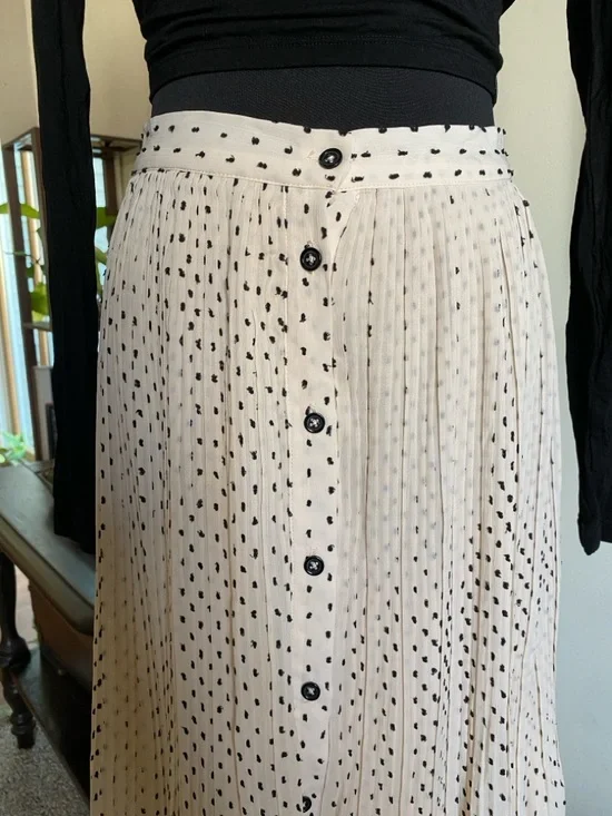 Lulu's Cream Pleated Polka Dot Button-Front Maxi Skirt - Picture 4 of 8